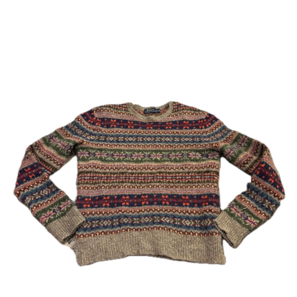Polo Ralph Lauren Womens Fair Isle Wool Blend Crewneck Sweater Brown Multi S